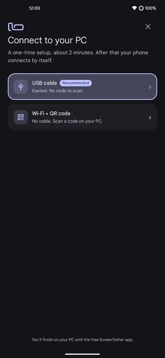 Setup: USB cable (recommended) or Wi‑Fi + QR code